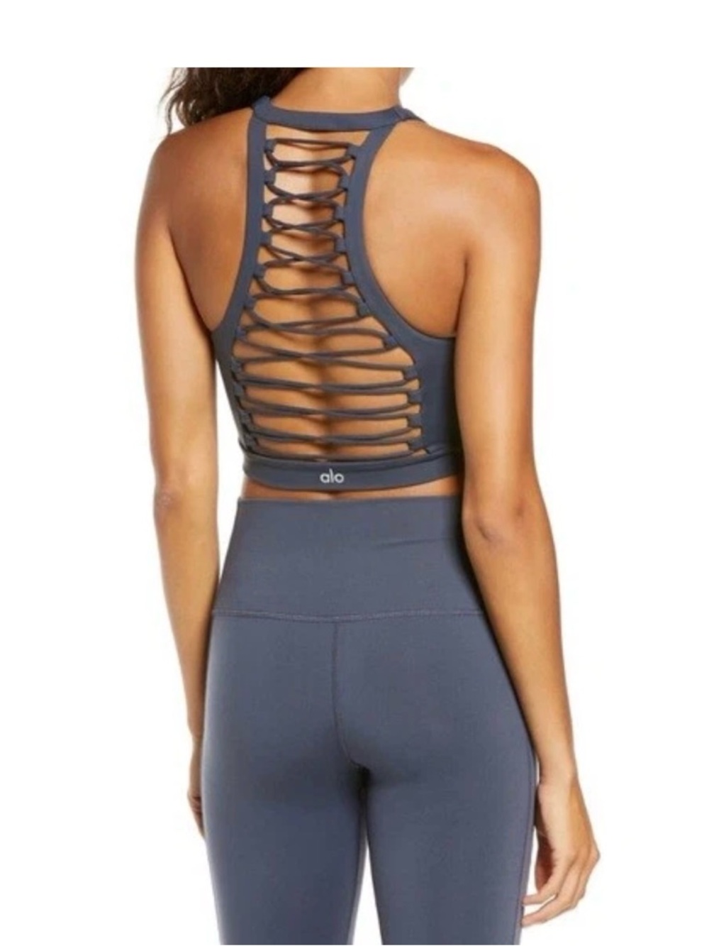 ALO Yoga Women's Gray Strappy Back Crop Top